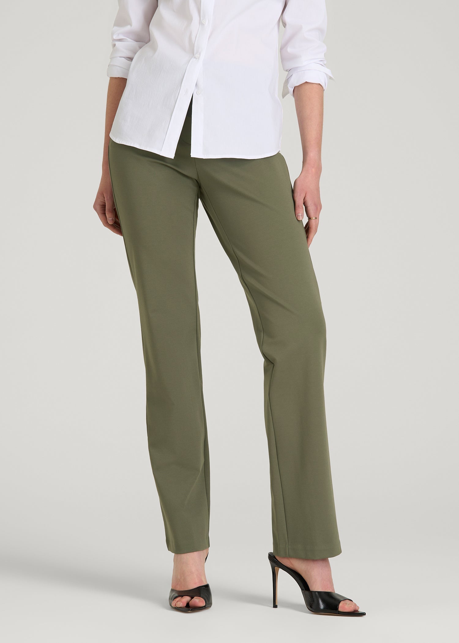 American Tall Women Freedom Flex Slim Straight Leg Dress Pants for Tall Women in Olive