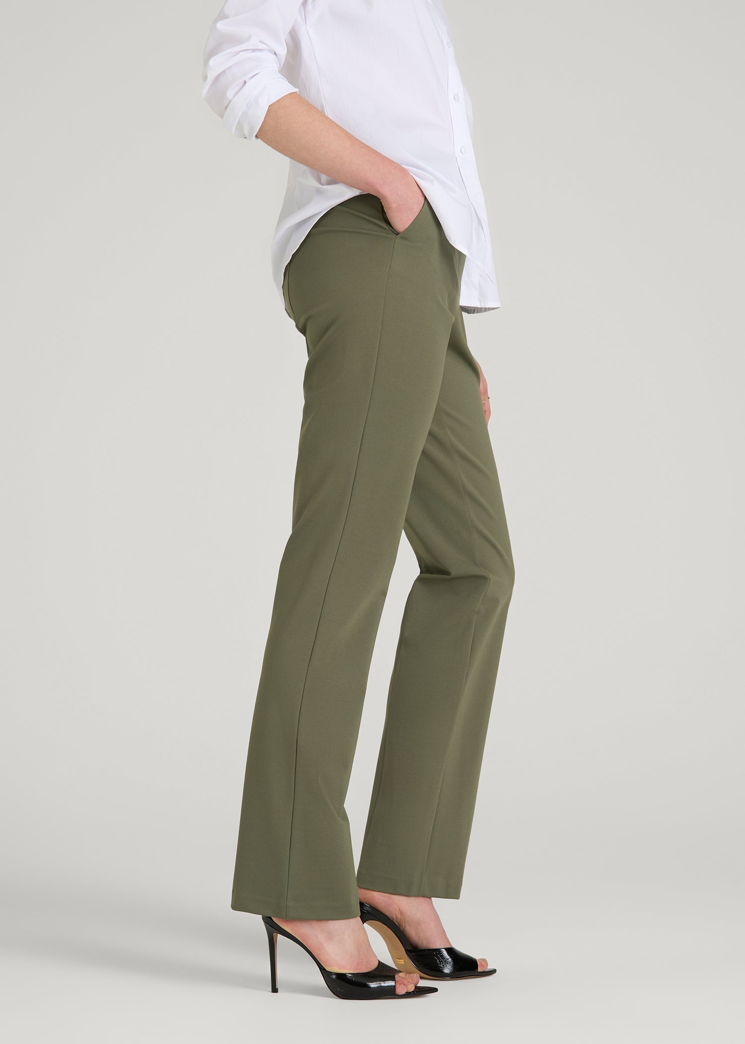 American Tall Women Freedom Flex Slim Straight Leg Dress Pants for Tall Women in Olive
