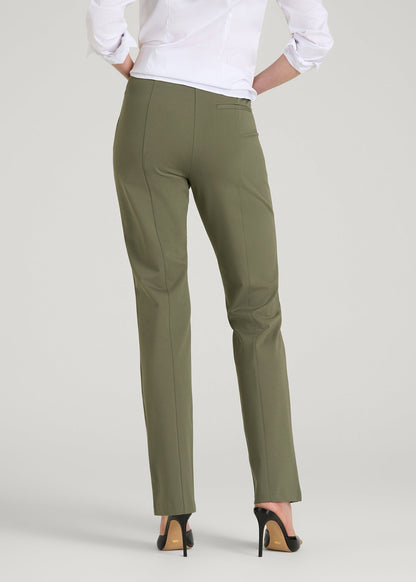 American Tall Women Freedom Flex Slim Straight Leg Dress Pants for Tall Women in Olive