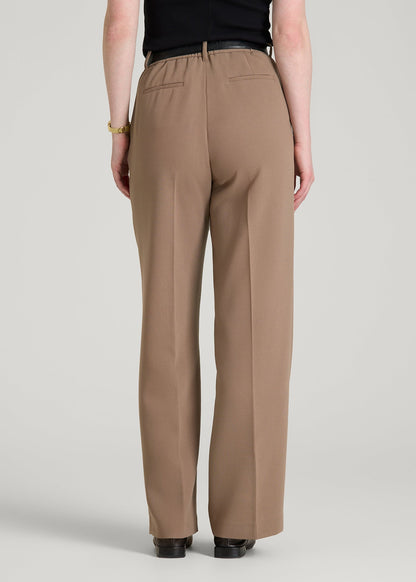 American Tall Women Wide Leg Pleated Dress Pants 2.0 for Tall Women in Warm Brown