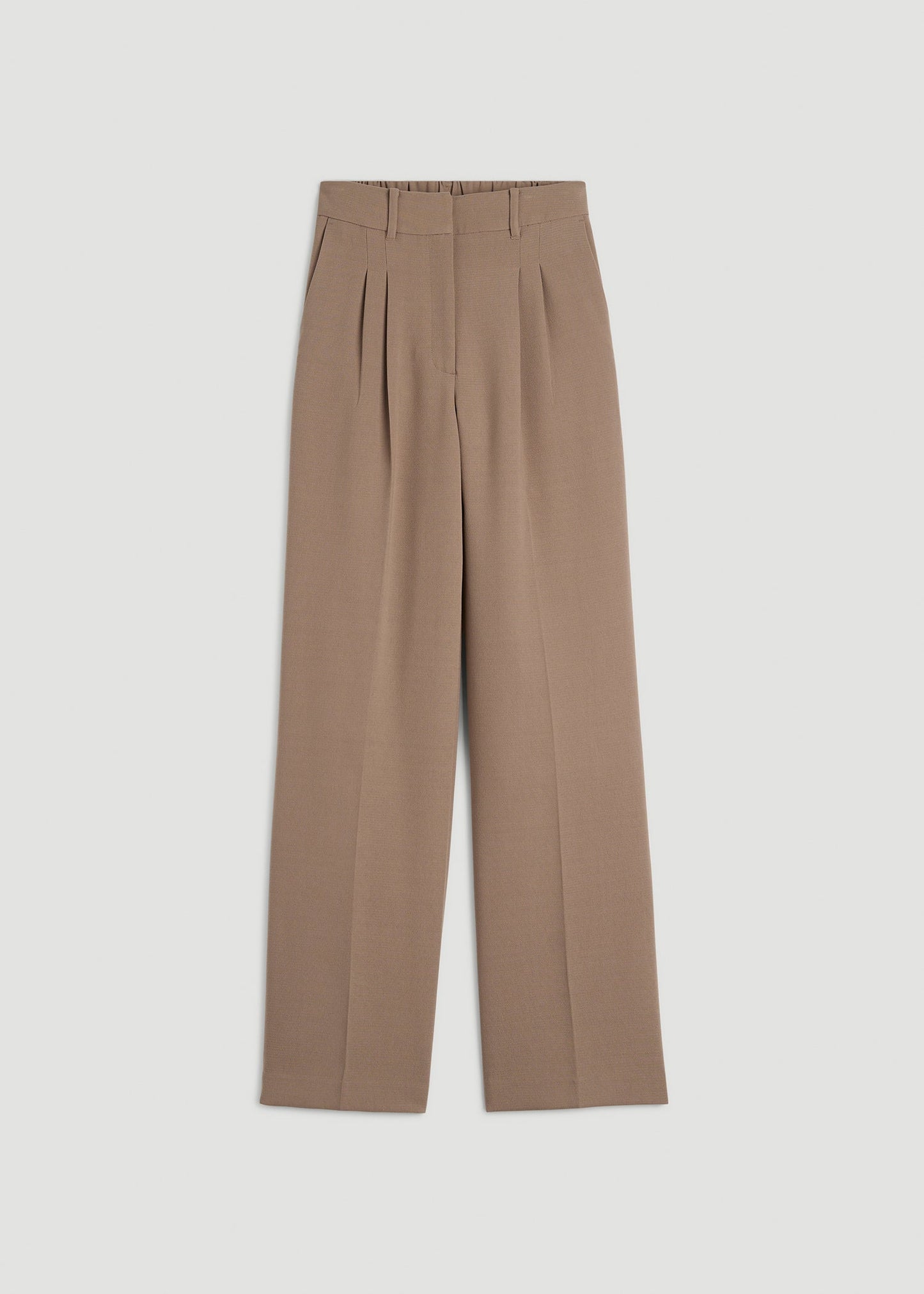 American Tall Women Wide Leg Pleated Dress Pants 2.0 for Tall Women in Warm Brown