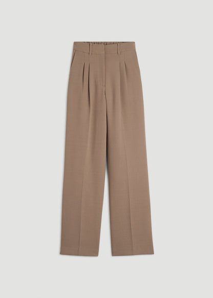 American Tall Women Wide Leg Pleated Dress Pants 2.0 for Tall Women in Warm Brown