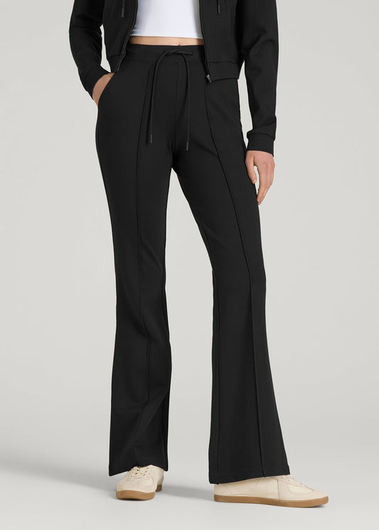 American Tall Women Soft Flex Ponte Flare Pants with Drawcord for Tall Women in Black