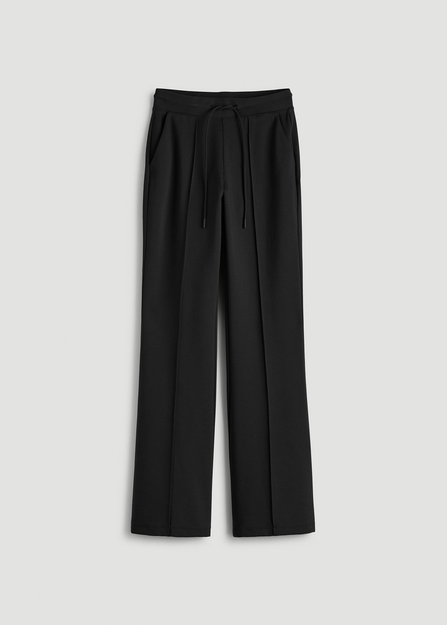 American Tall Women Soft Flex Ponte Flare Pants with Drawcord for Tall Women in Black