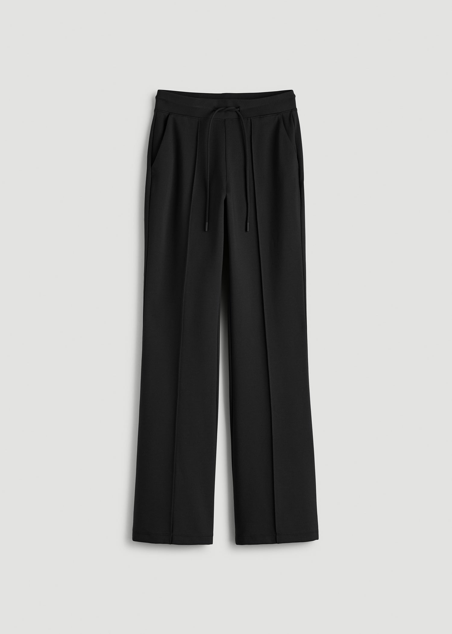 American Tall Women Soft Flex Ponte Flare Pants with Drawcord for Tall Women in Black