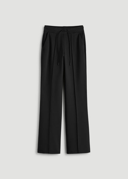 American Tall Women Soft Flex Ponte Flare Pants with Drawcord for Tall Women in Black