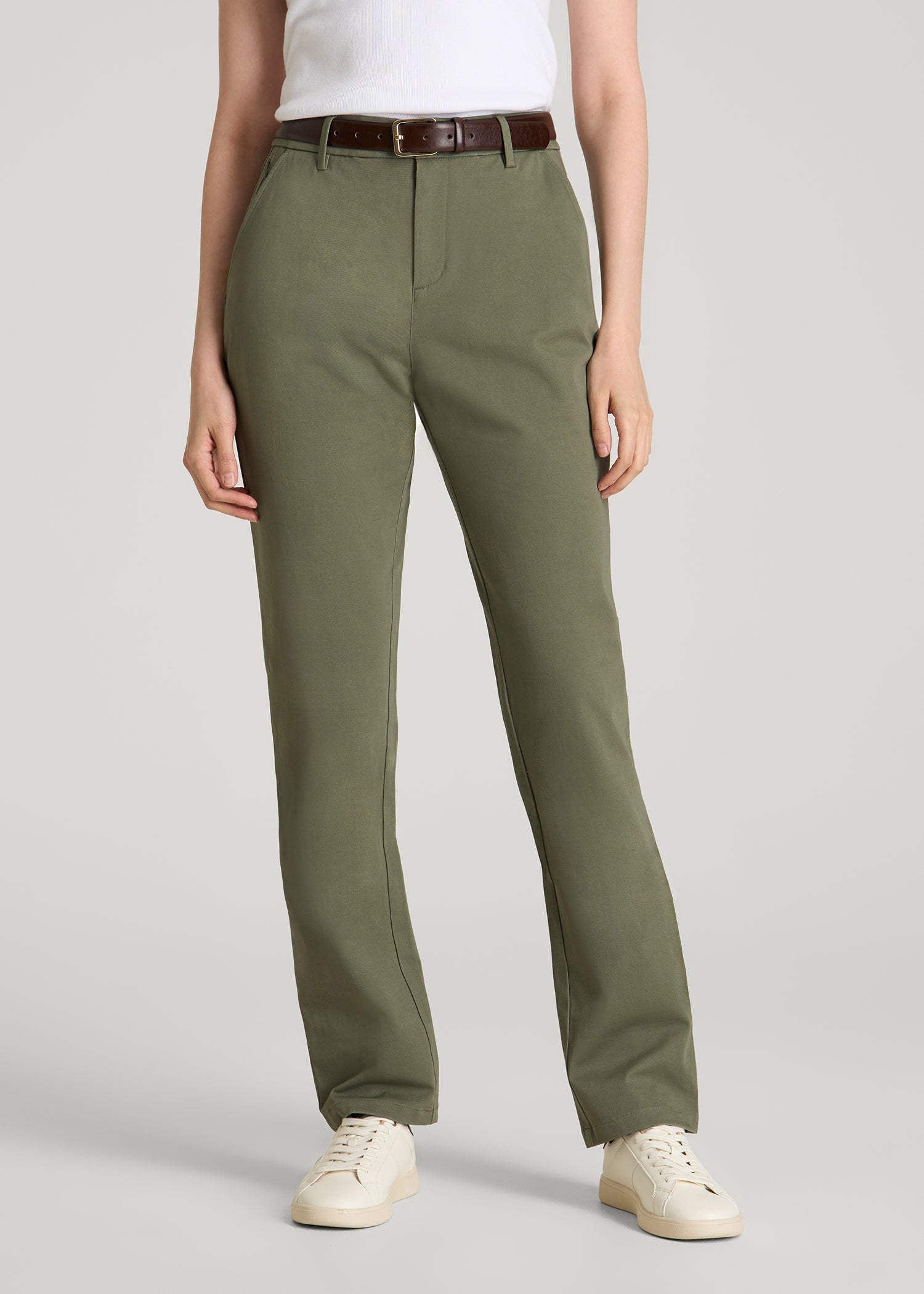 American Tall Women Stretch Commuter Tapered Fit Chino Pants for Tall Women in Olive