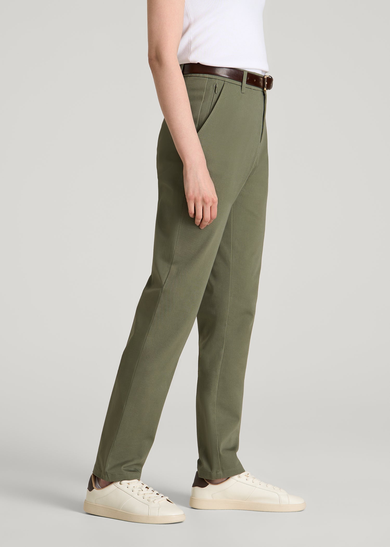 American Tall Women Stretch Commuter Tapered Fit Chino Pants for Tall Women in Olive