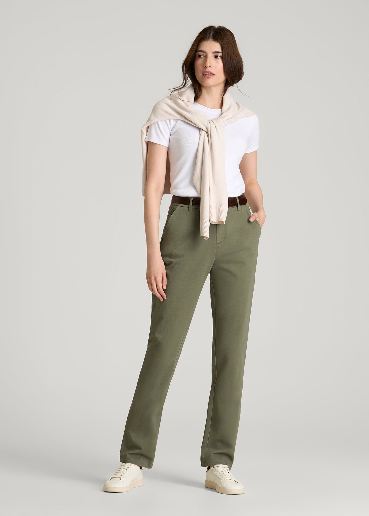American Tall Women Stretch Commuter Tapered Fit Chino Pants for Tall Women in Olive
