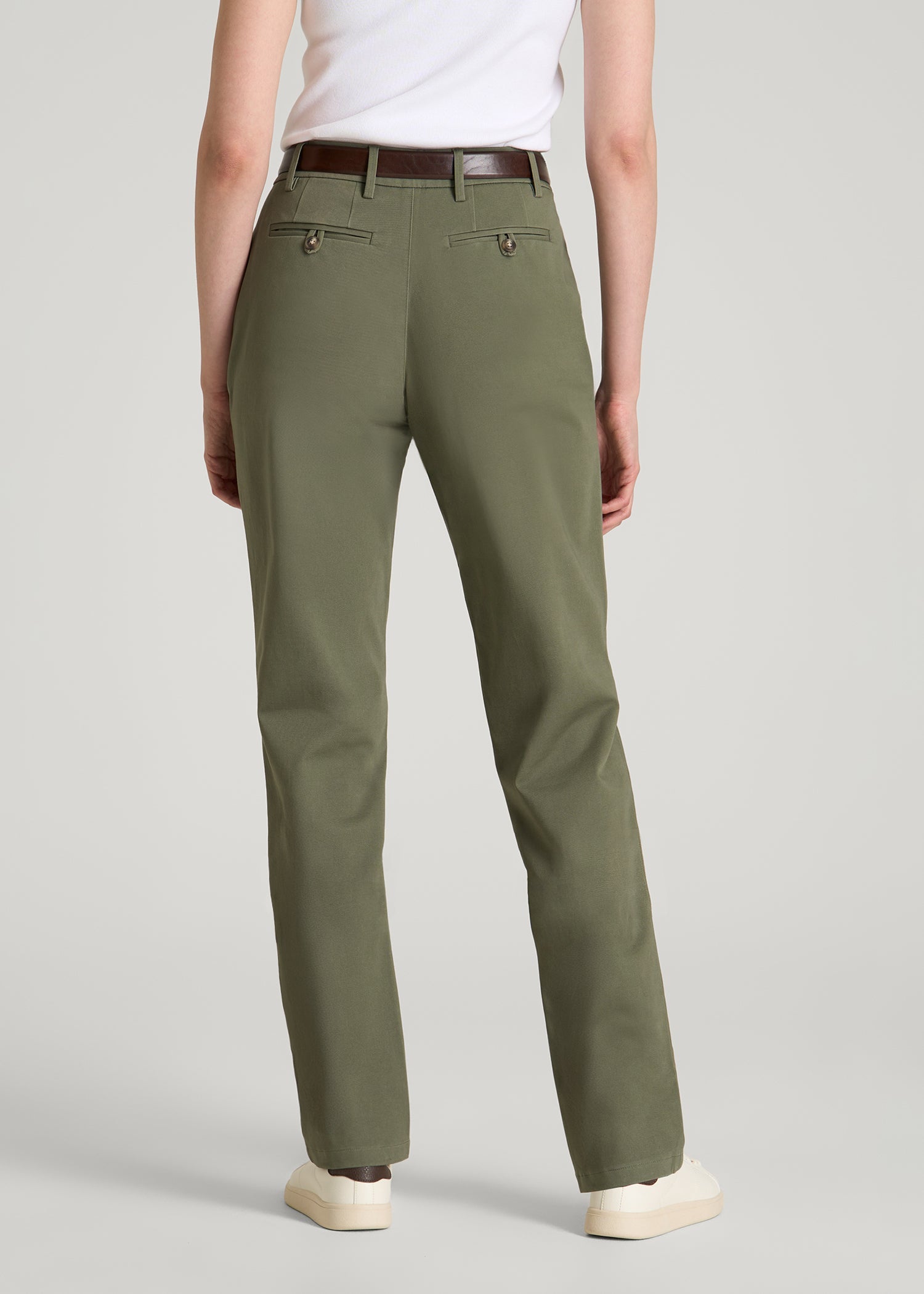 American Tall Women Stretch Commuter Tapered Fit Chino Pants for Tall Women in Olive