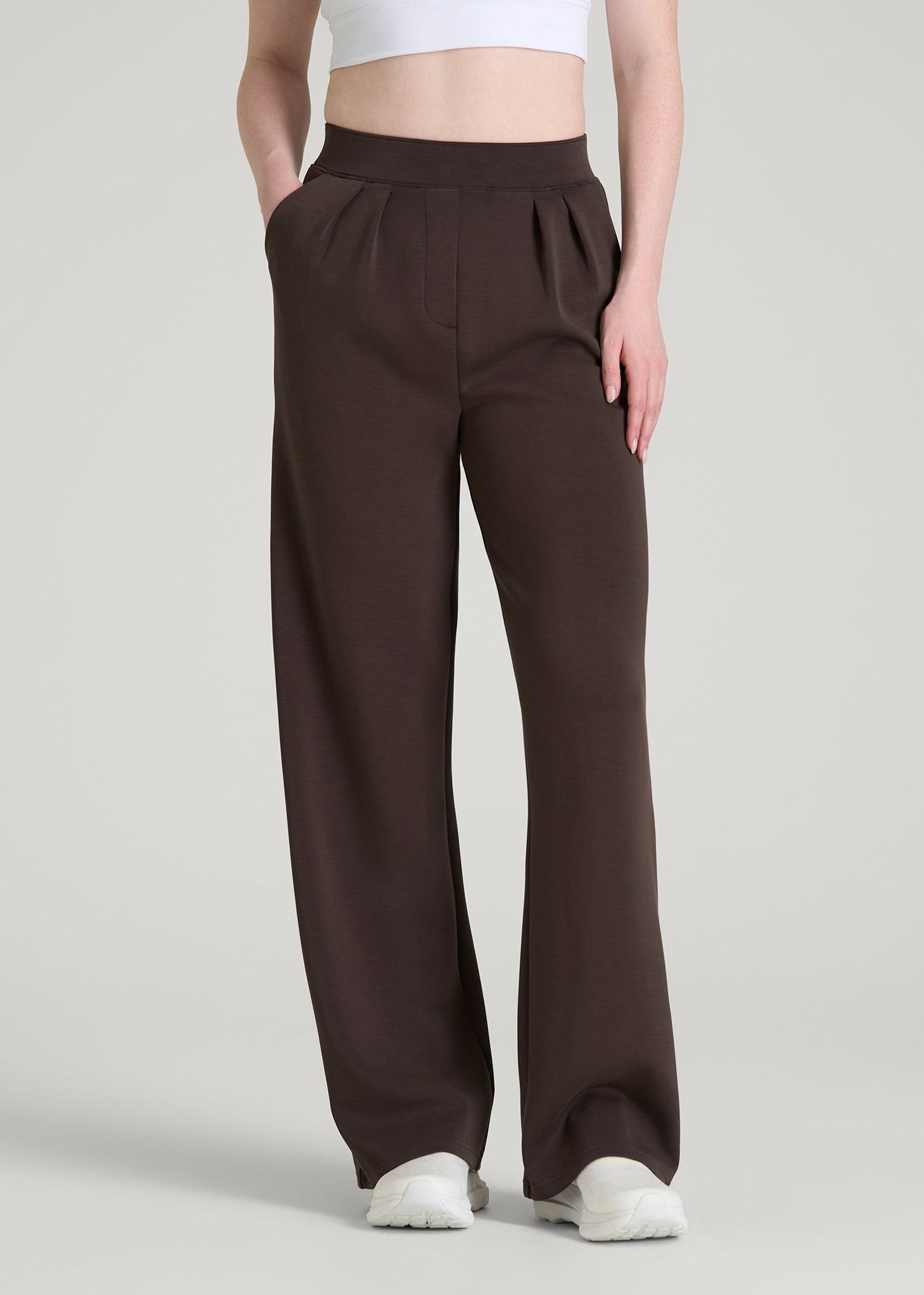 American Tall Women Soft Motion Pleated Wide Leg Pant for Tall Women in Espresso