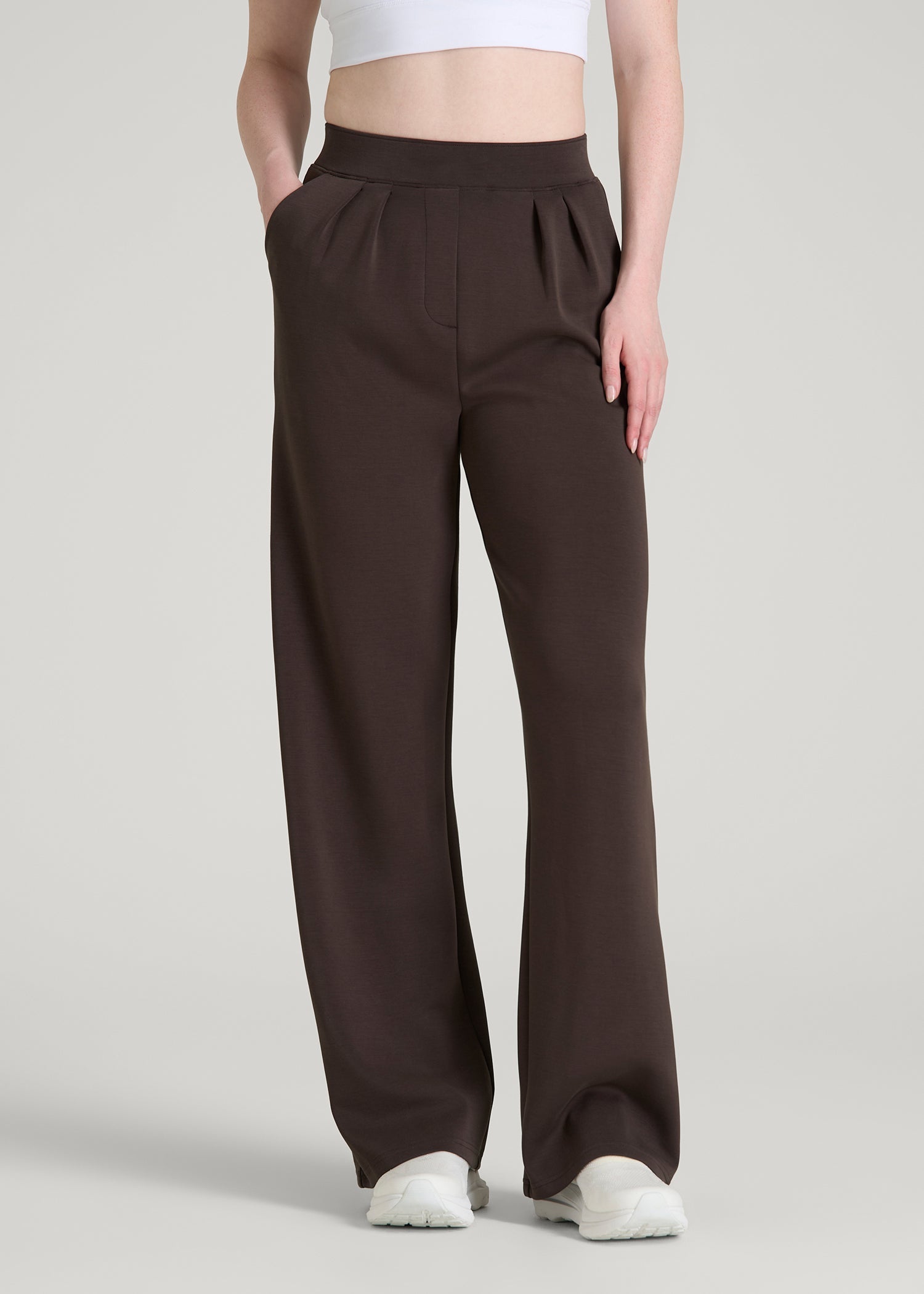 American Tall Women Soft Motion Pleated Wide Leg Pant for Tall Women in Espresso
