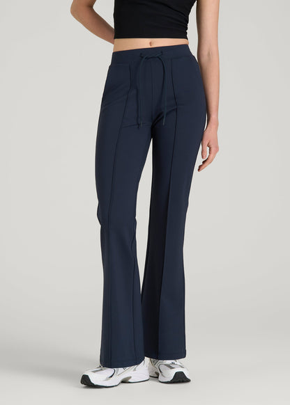 American Tall Women Soft Flex Ponte Flare Pants with Drawcord for Tall Women in Navy