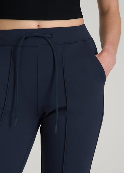 American Tall Women Soft Flex Ponte Flare Pants with Drawcord for Tall Women in Navy