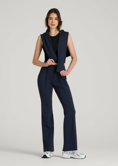 American Tall Women Soft Flex Ponte Flare Pants with Drawcord for Tall Women in Navy