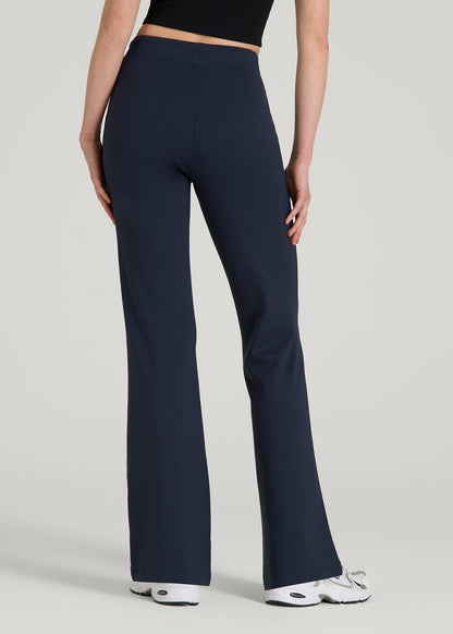 American Tall Women Soft Flex Ponte Flare Pants with Drawcord for Tall Women in Navy