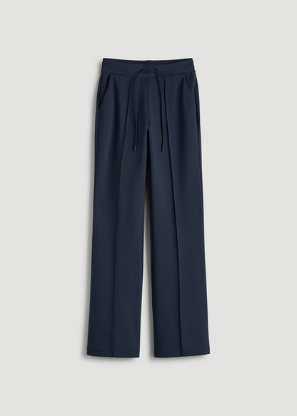 American Tall Women Soft Flex Ponte Flare Pants with Drawcord for Tall Women in Navy