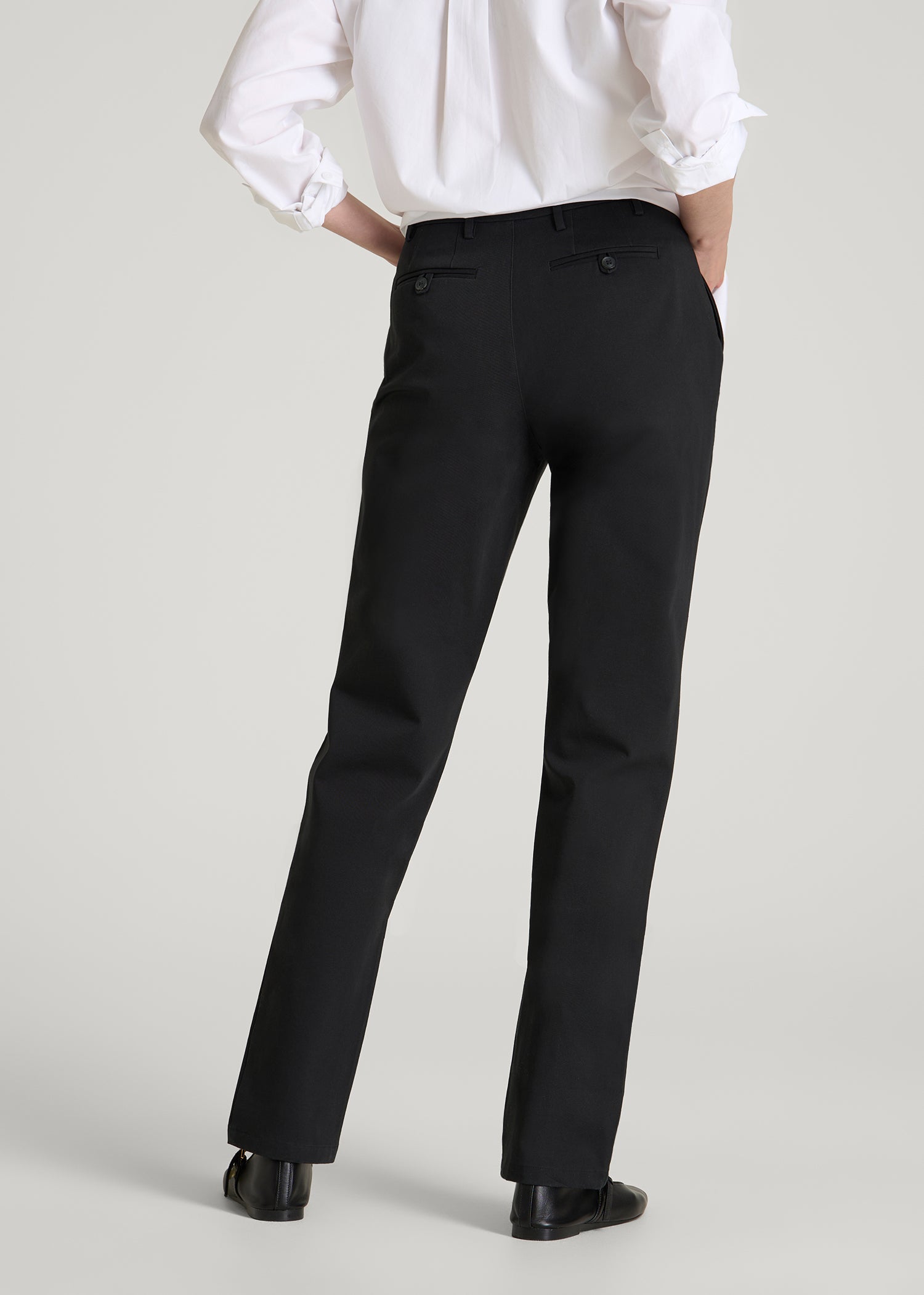 American Tall Women Stretch Commuter Tapered Fit Chino Pants for Tall Women in Black