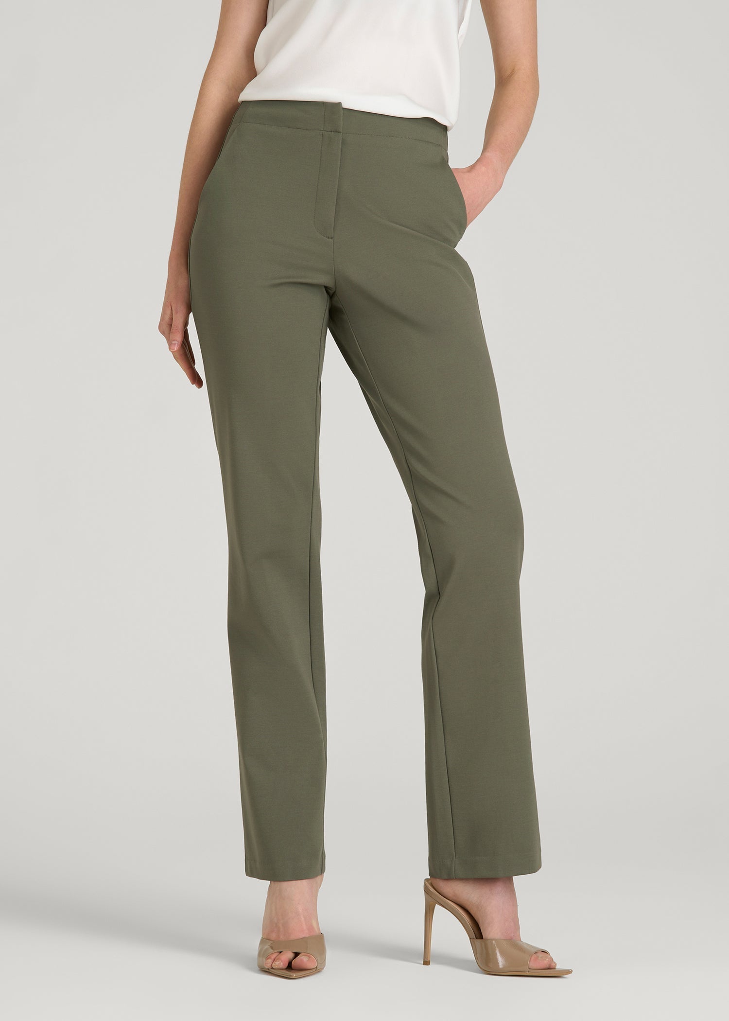 American Tall Women Freedom Flex Straight Leg Dress Pants for Tall Women in Olive