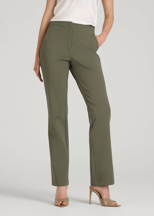 American Tall Women Freedom Flex Straight Leg Dress Pants for Tall Women in Olive