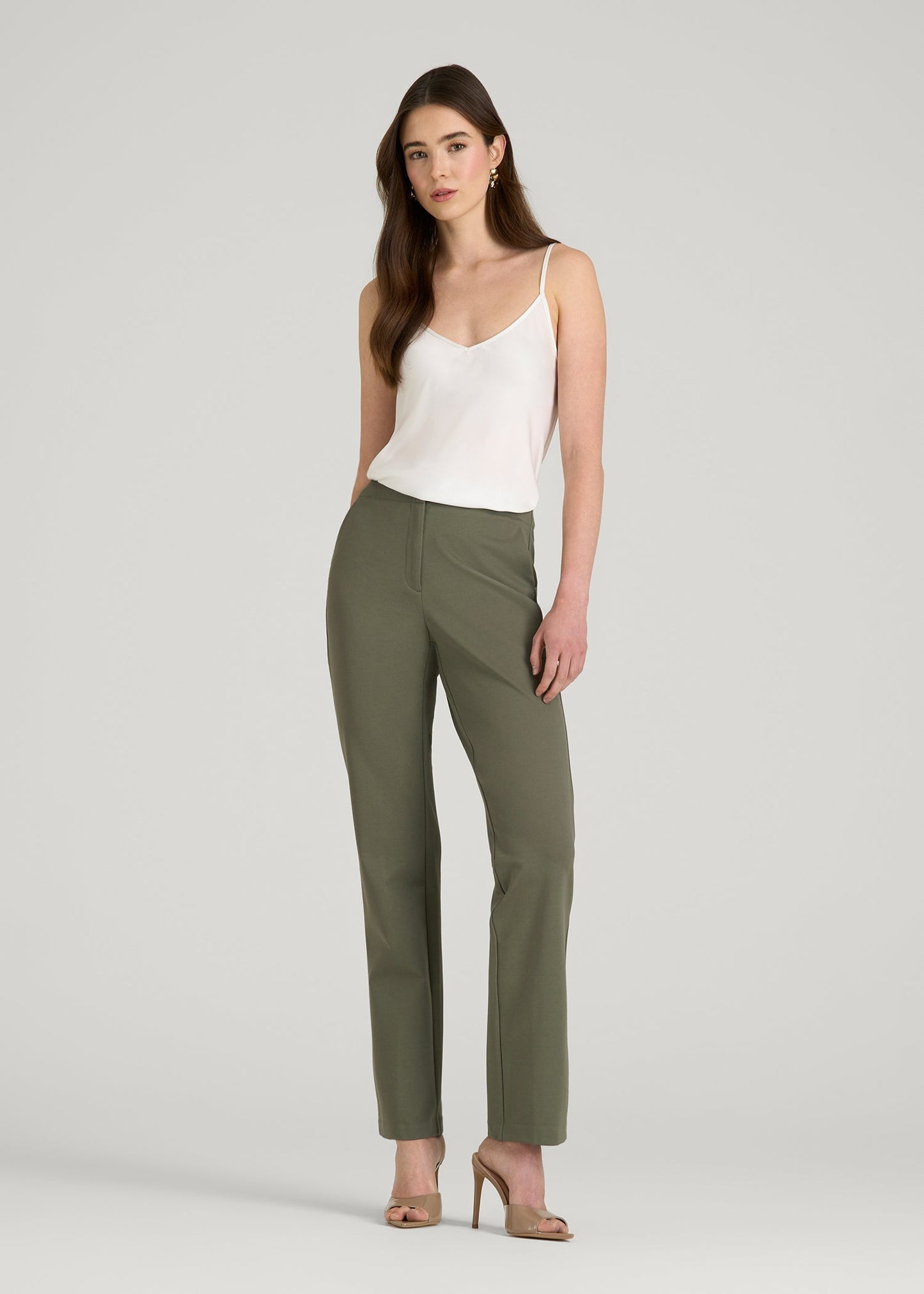 American Tall Women Freedom Flex Straight Leg Dress Pants for Tall Women in Olive
