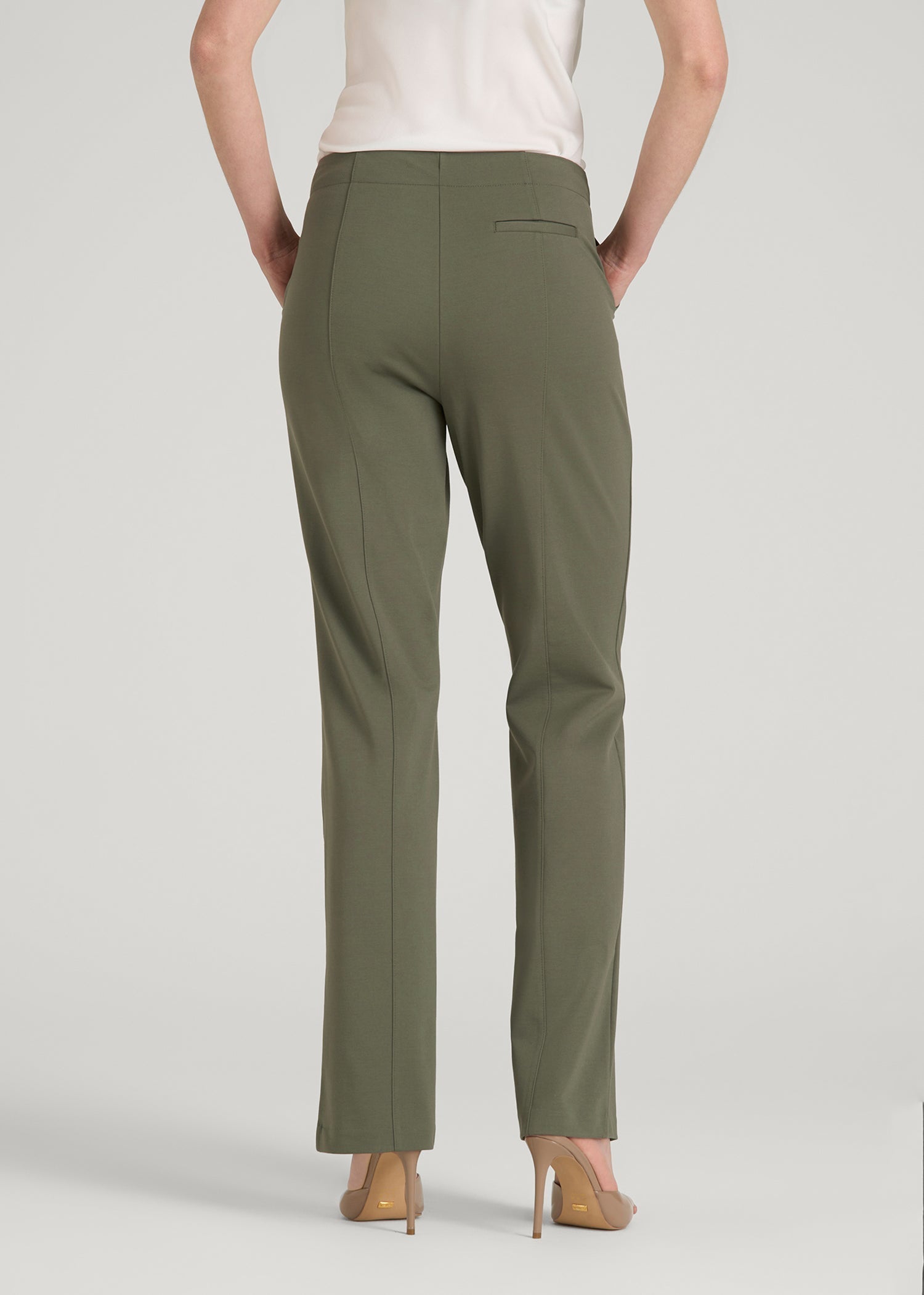 American Tall Women Freedom Flex Straight Leg Dress Pants for Tall Women in Olive