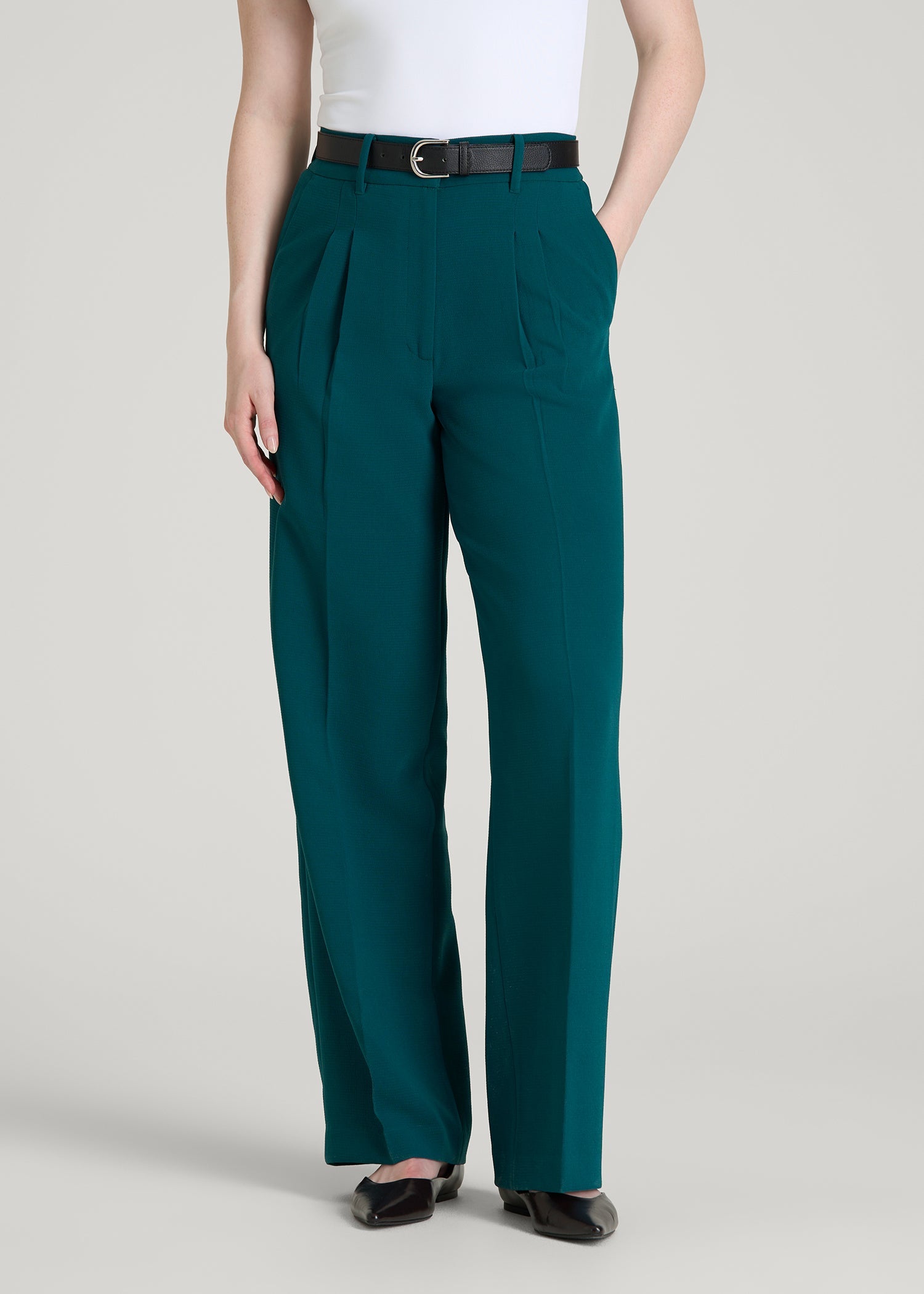 American Tall Women Wide Leg Pleated Dress Pants 2.0 for Tall Women in Deep Teal