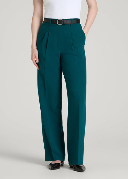 American Tall Women Wide Leg Pleated Dress Pants 2.0 for Tall Women in Deep Teal