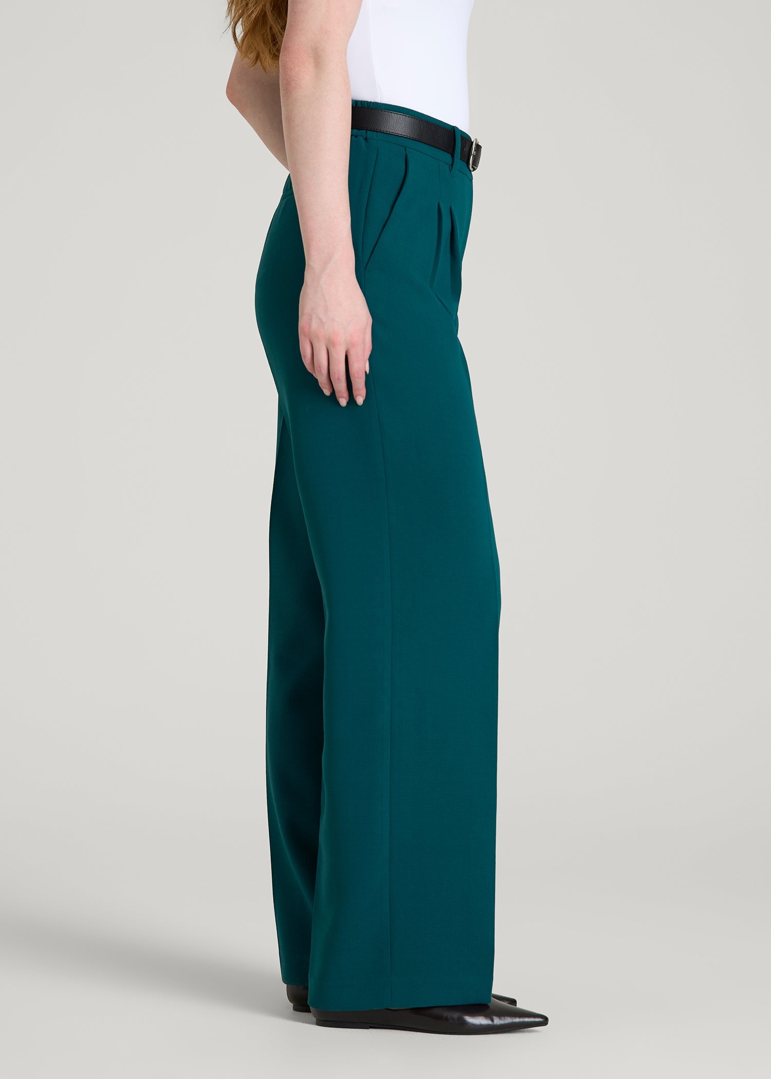 American Tall Women Wide Leg Pleated Dress Pants 2.0 for Tall Women in Deep Teal
