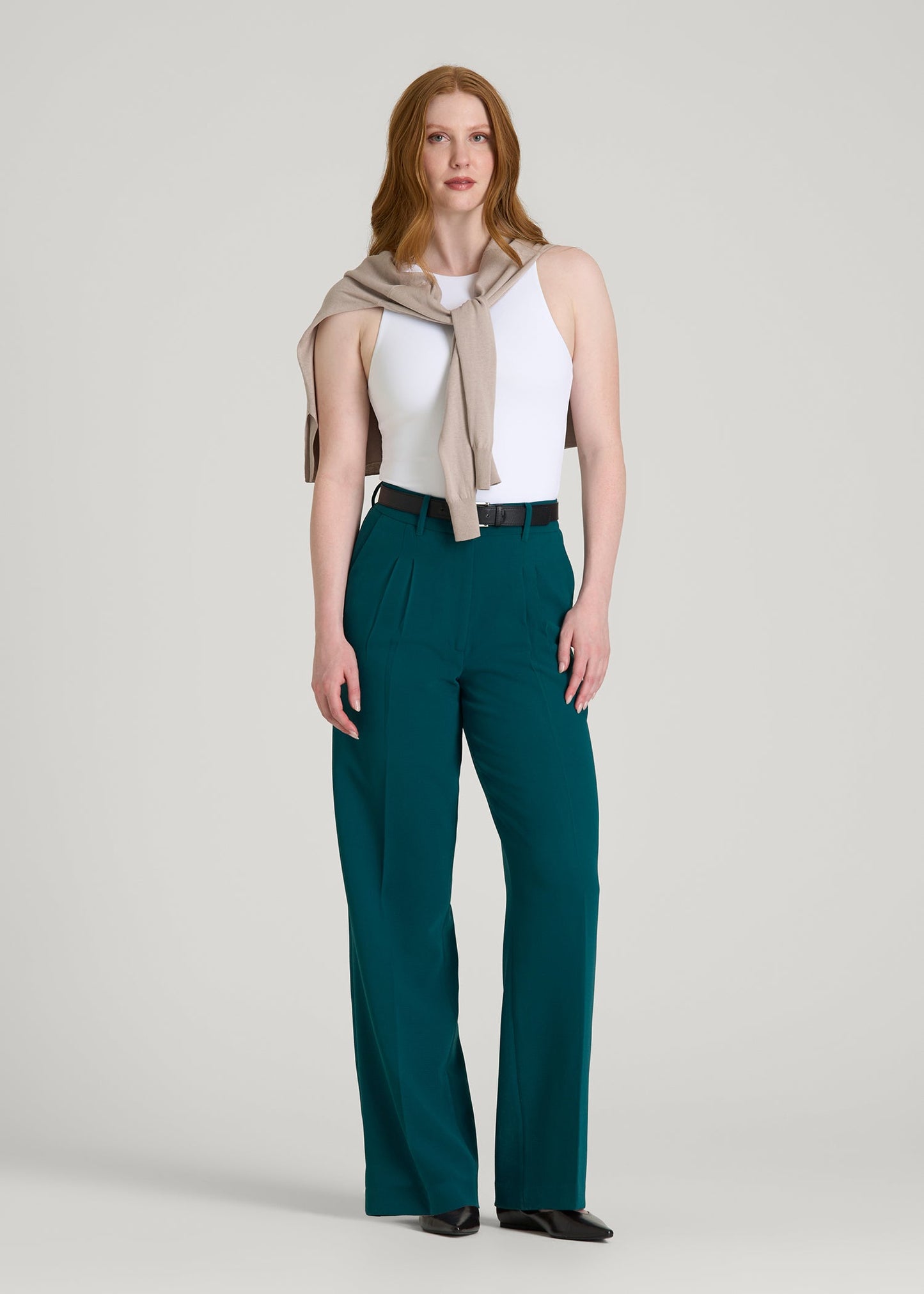 American Tall Women Wide Leg Pleated Dress Pants 2.0 for Tall Women in Deep Teal