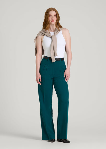 American Tall Women Wide Leg Pleated Dress Pants 2.0 for Tall Women in Deep Teal