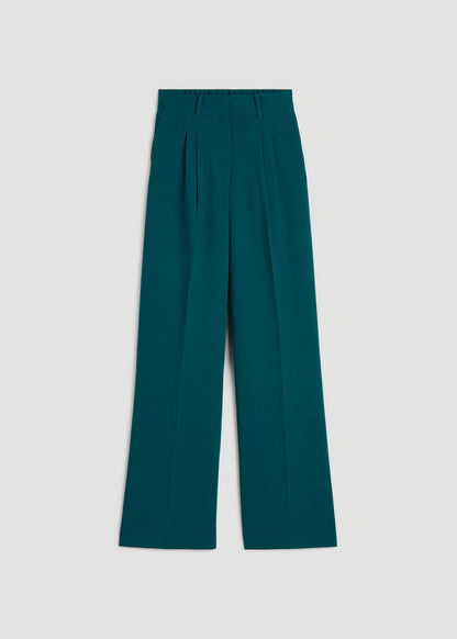 American Tall Women Wide Leg Pleated Dress Pants 2.0 for Tall Women in Deep Teal