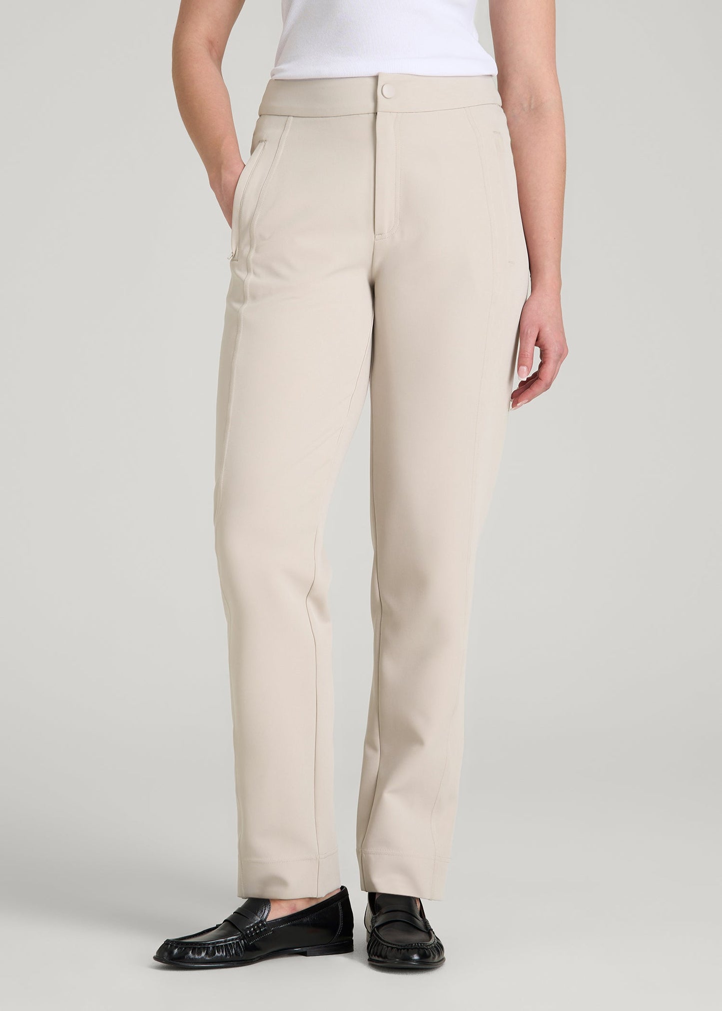 American Tall Women Traveler Tapered Fit Pant for Tall Women in Drywall Tan