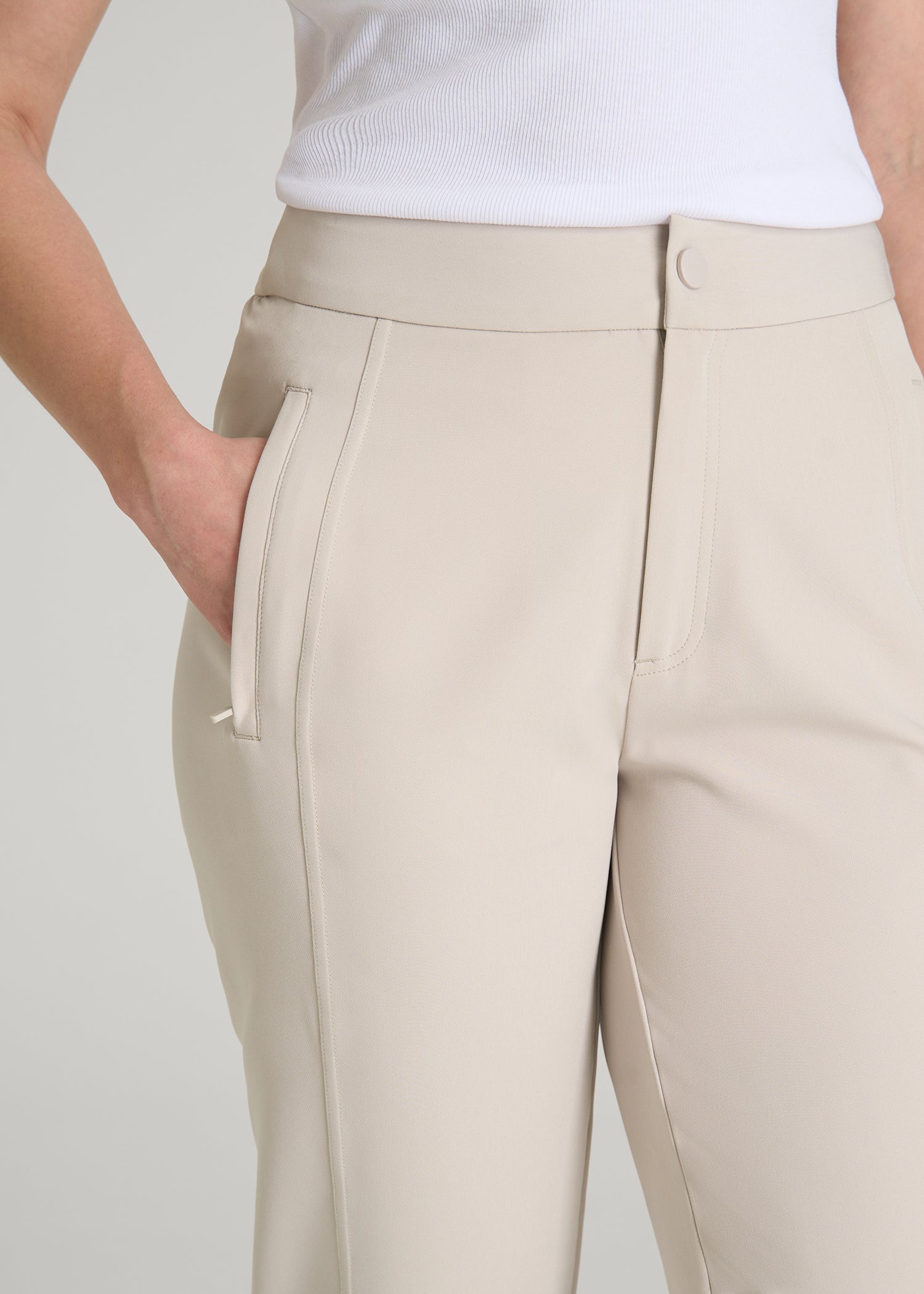 American Tall Women Traveler Tapered Fit Pant for Tall Women in Drywall Tan
