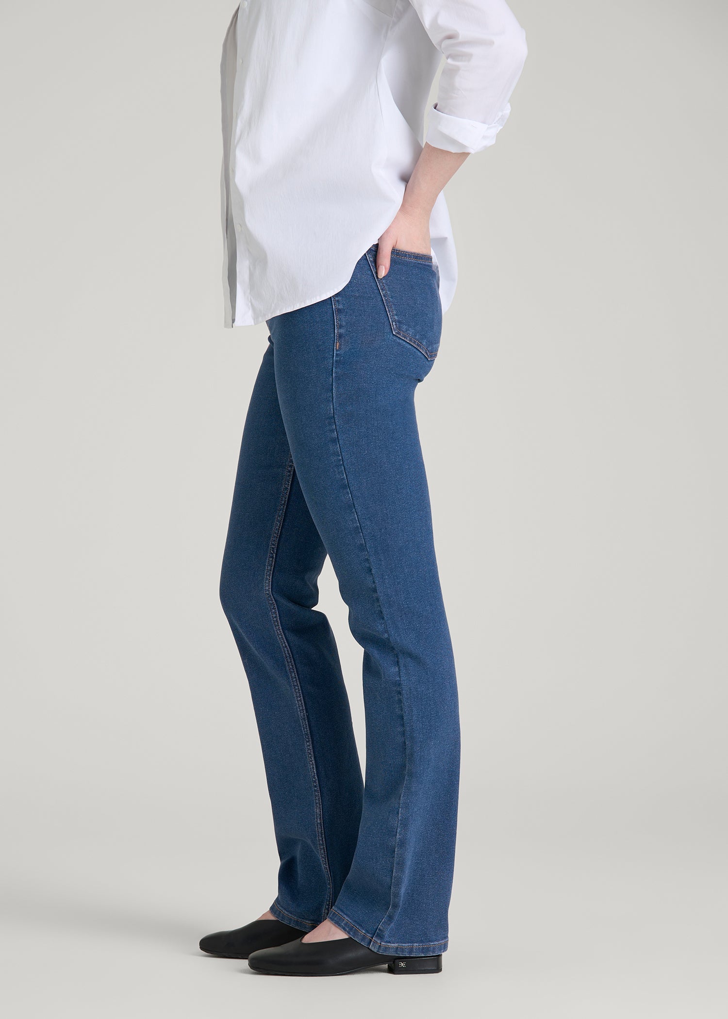 American Tall Women Harper High-Rise Straight Stretch Jeans for Tall Women in New Colorado Blue
