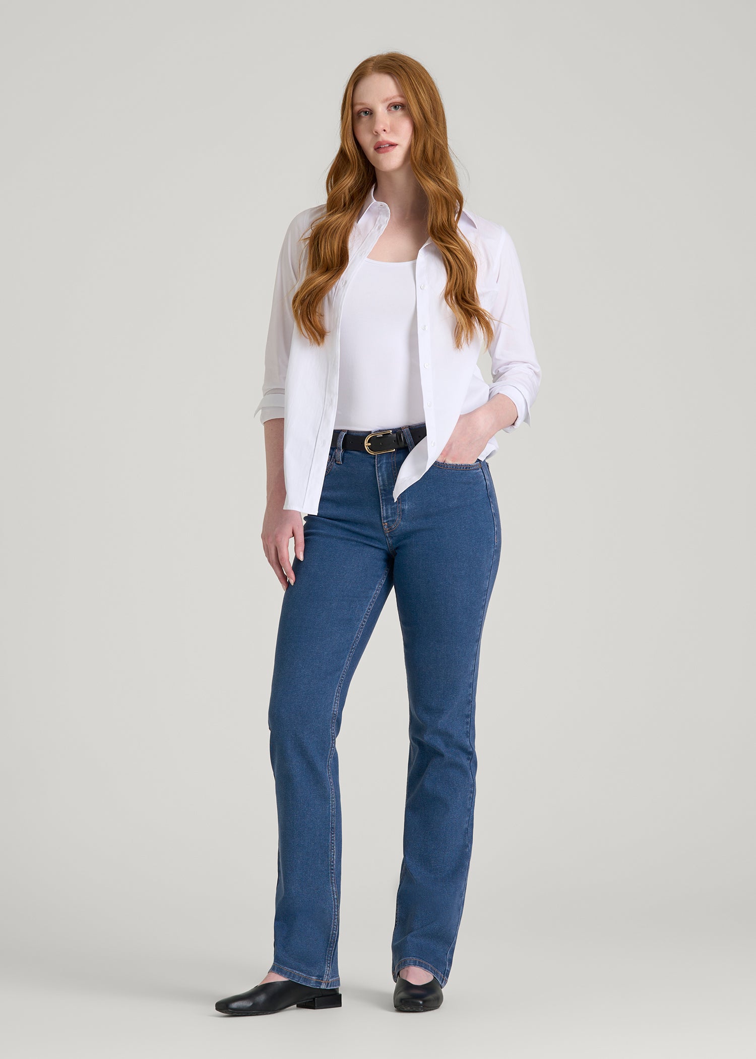 American Tall Women Harper High-Rise Straight Stretch Jeans for Tall Women in New Colorado Blue