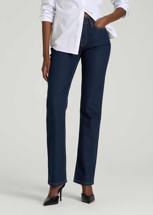 American Tall Women Mid-Rise Straight Fit Jeans for Tall Women in Deep Indigo Wash