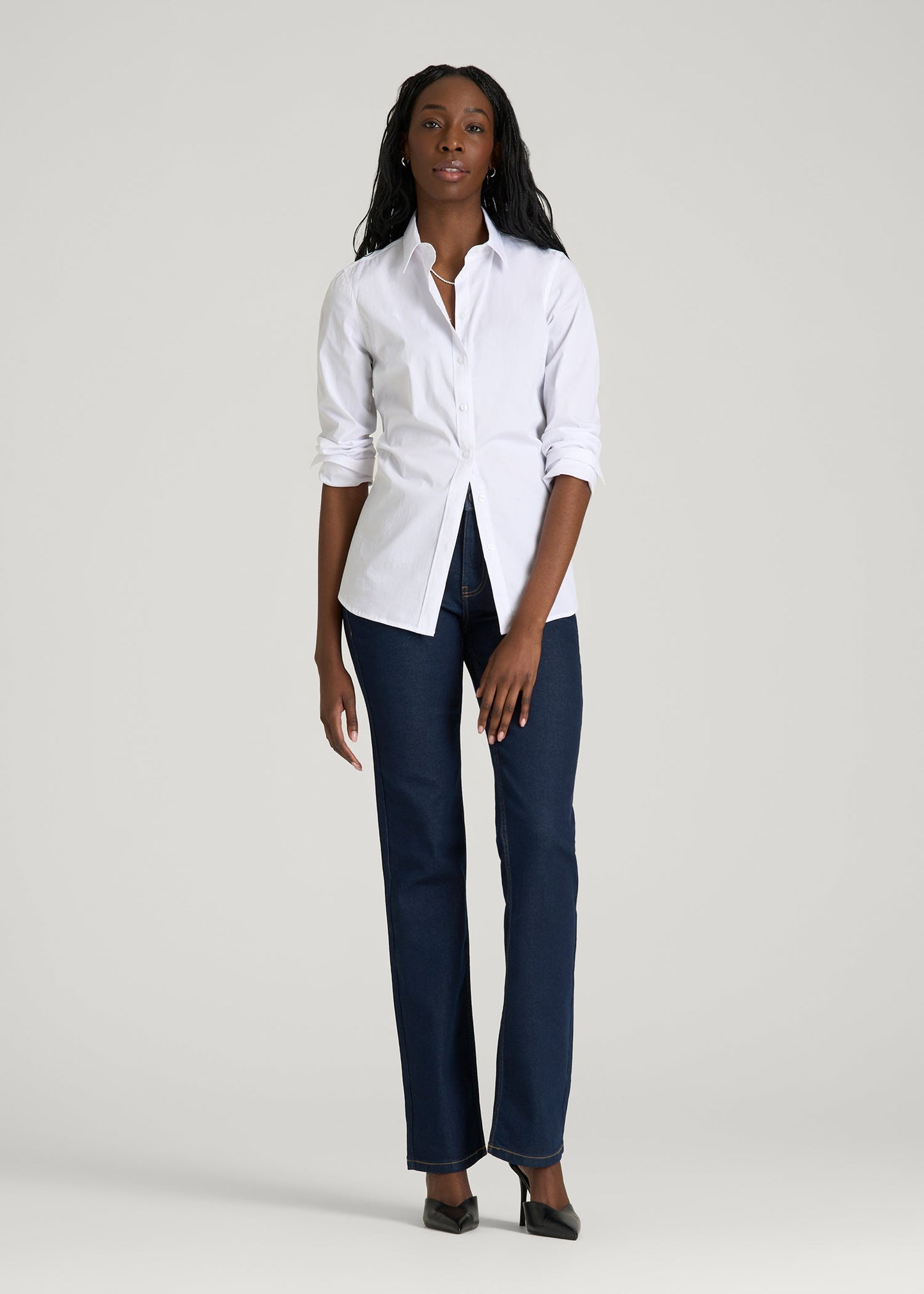 American Tall Women Mid-Rise Straight Fit Jeans for Tall Women in Deep Indigo Wash
