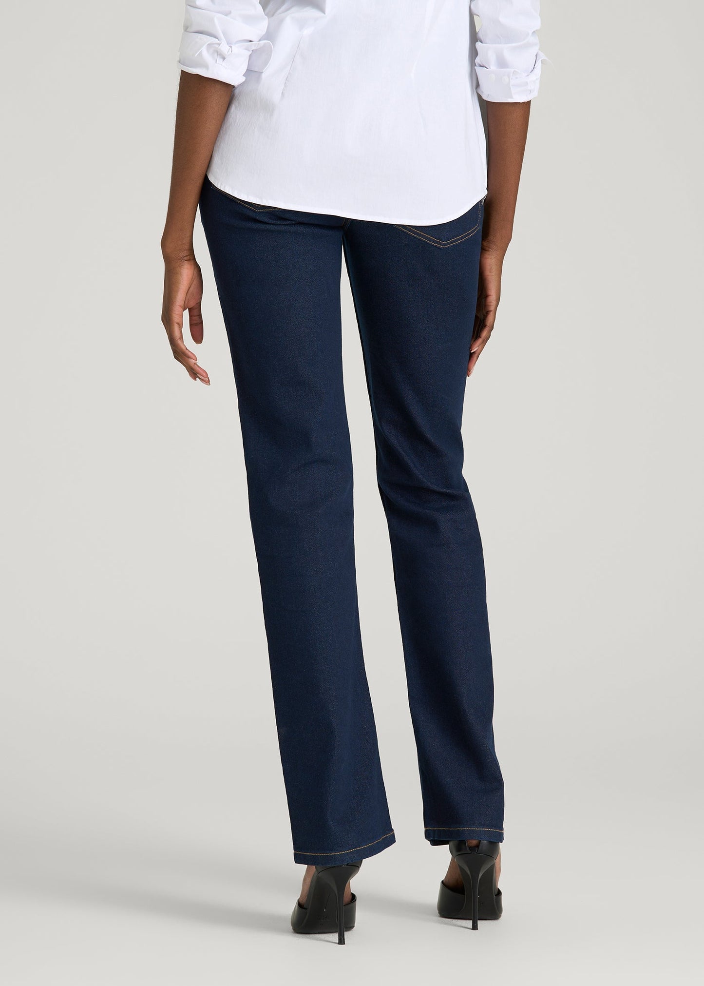 American Tall Women Mid-Rise Straight Fit Jeans for Tall Women in Deep Indigo Wash