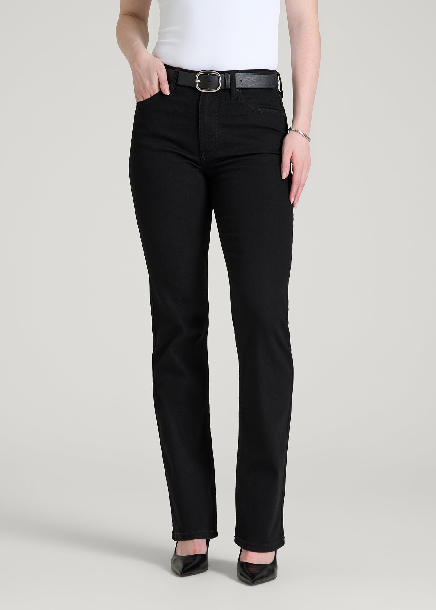 American Tall Women Harper High-Rise Straight Stretch Jeans for Tall Women in Optimum Black