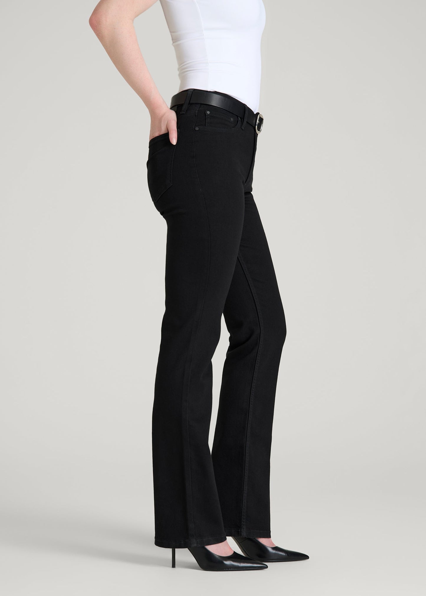 American Tall Women Harper High-Rise Straight Stretch Jeans for Tall Women in Optimum Black