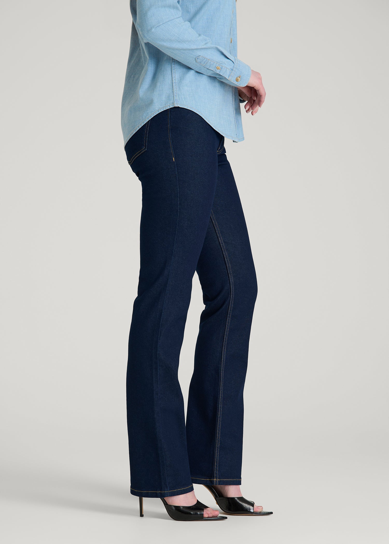 American Tall Women Harper High-Rise Straight Stretch Jeans for Tall Women in Deep Indigo Wash