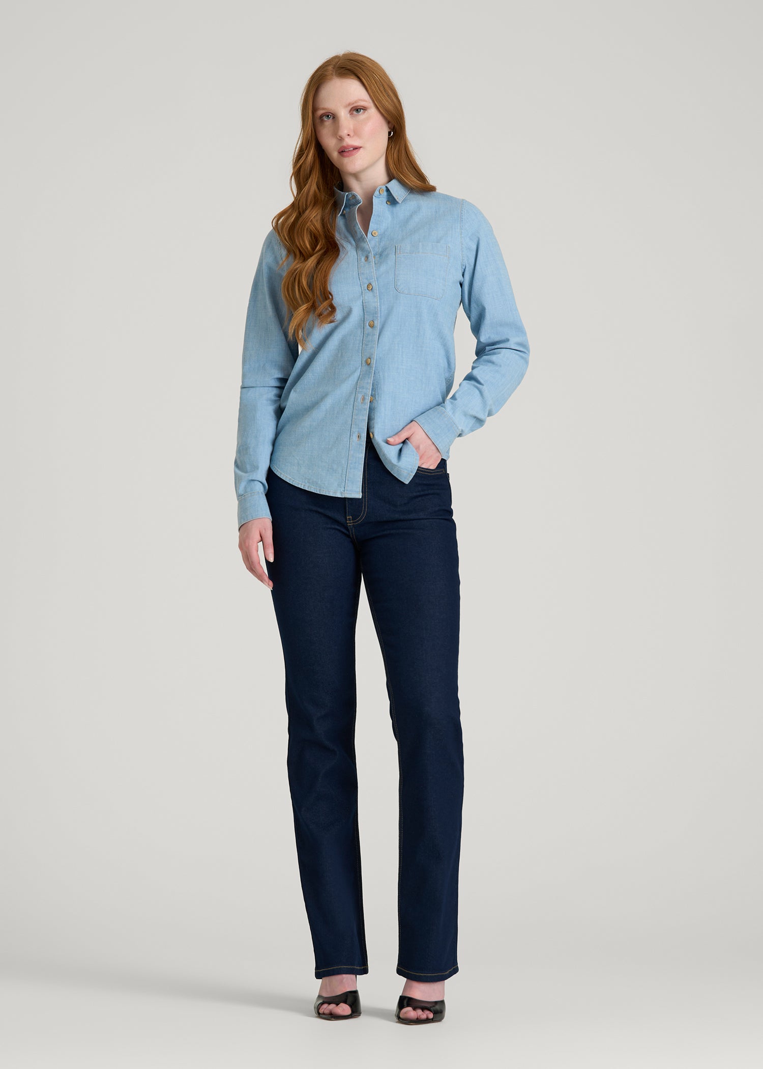 American Tall Women Harper High-Rise Straight Stretch Jeans for Tall Women in Deep Indigo Wash