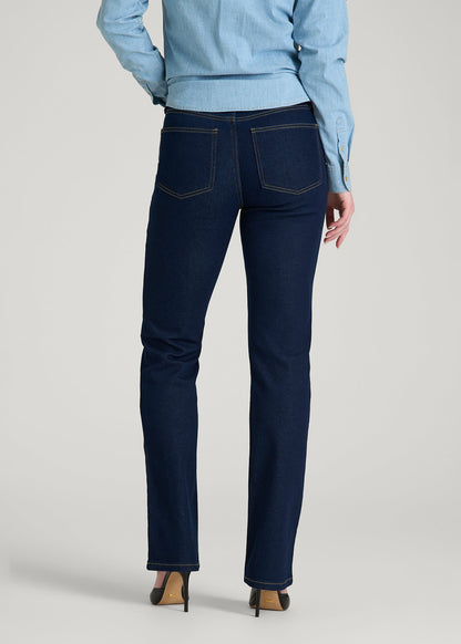 American Tall Women Harper High-Rise Straight Stretch Jeans for Tall Women in Deep Indigo Wash
