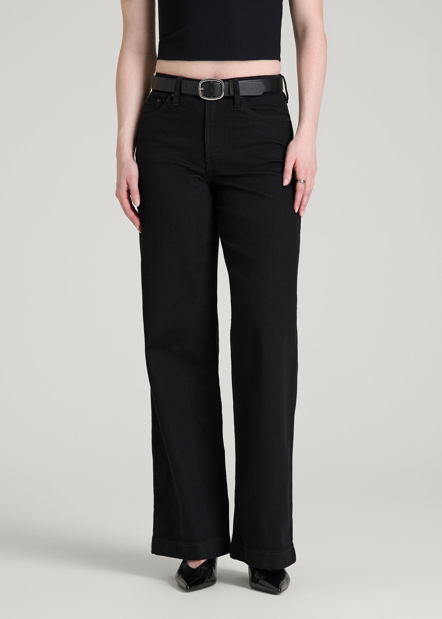 American Tall Women Luna High-Rise Wide-Leg Jeans for Tall Women in Optimum Black