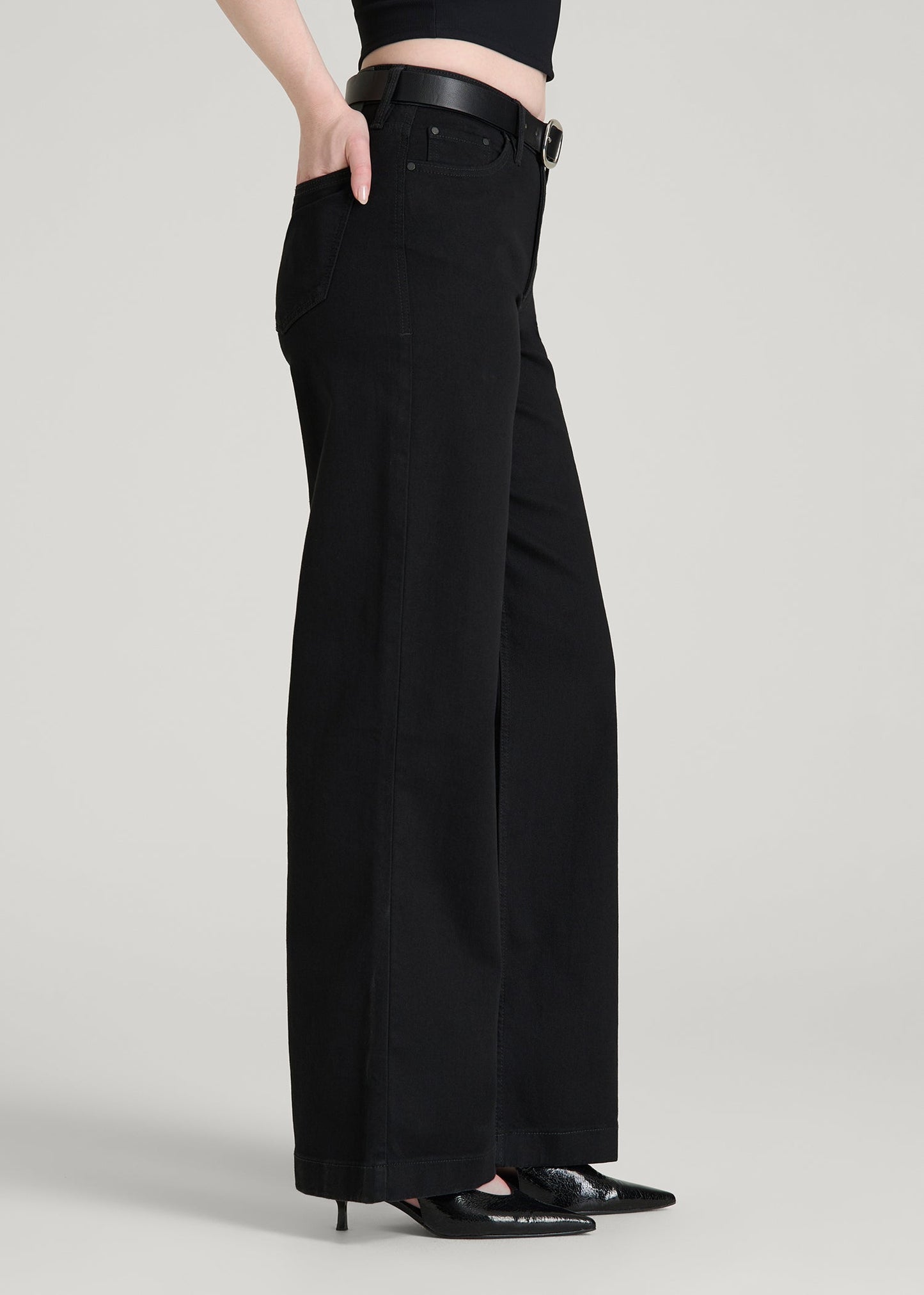 American Tall Women Luna High-Rise Wide-Leg Jeans for Tall Women in Optimum Black