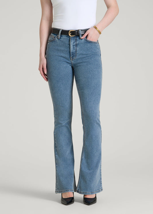 American Tall Women Chloe High Rise Flare Jeans for Tall Women in Perfect Blue