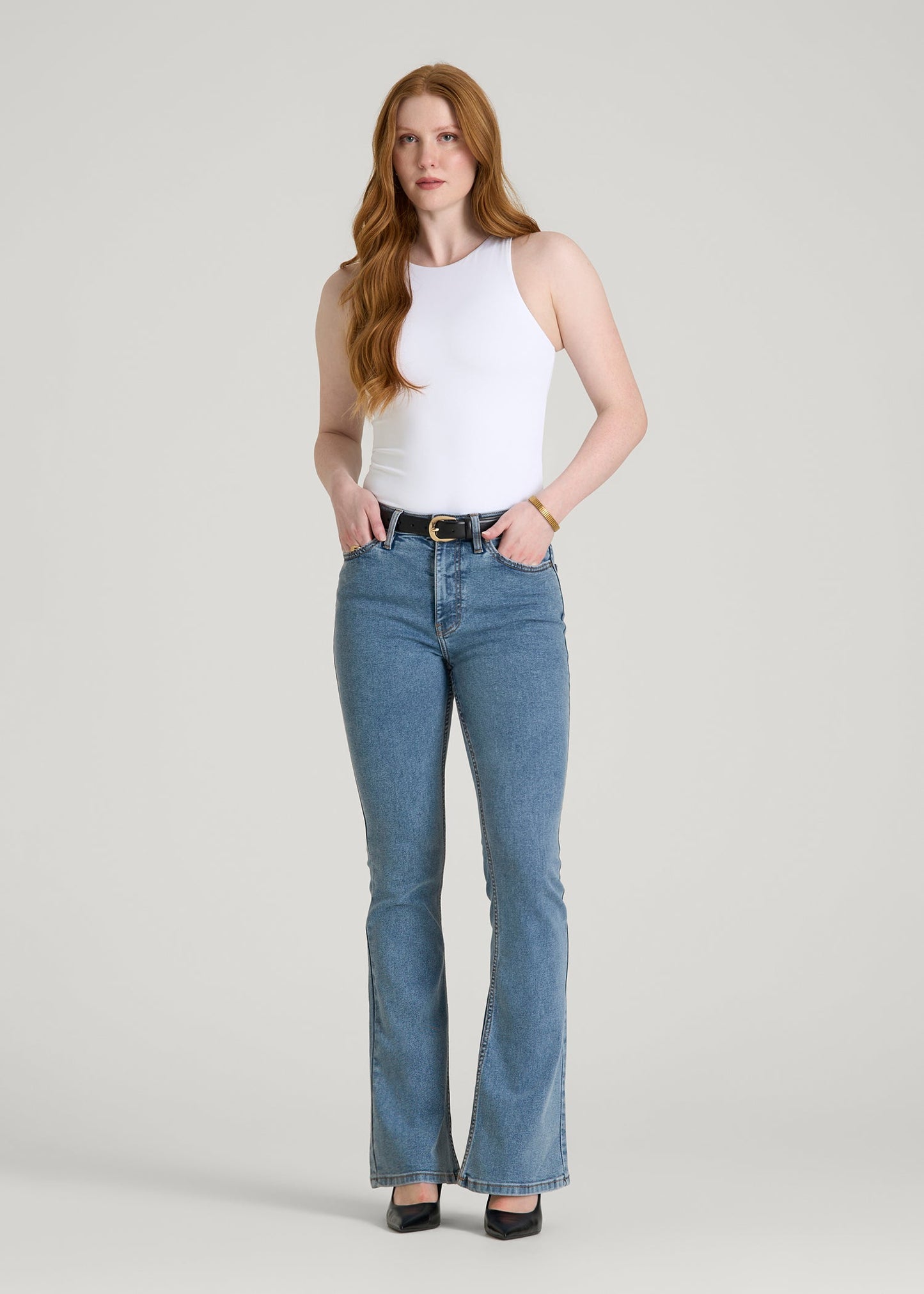 American Tall Women Chloe High Rise Flare Jeans for Tall Women in Perfect Blue