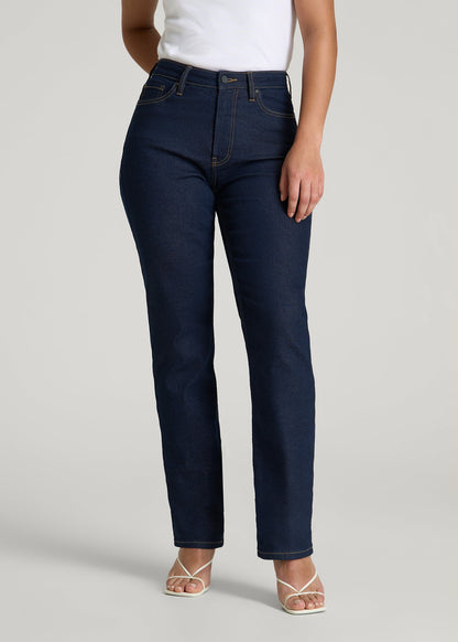 American Tall Women Curve High Rise Straight Leg Jeans for Tall Women in Deep Indigo Wash