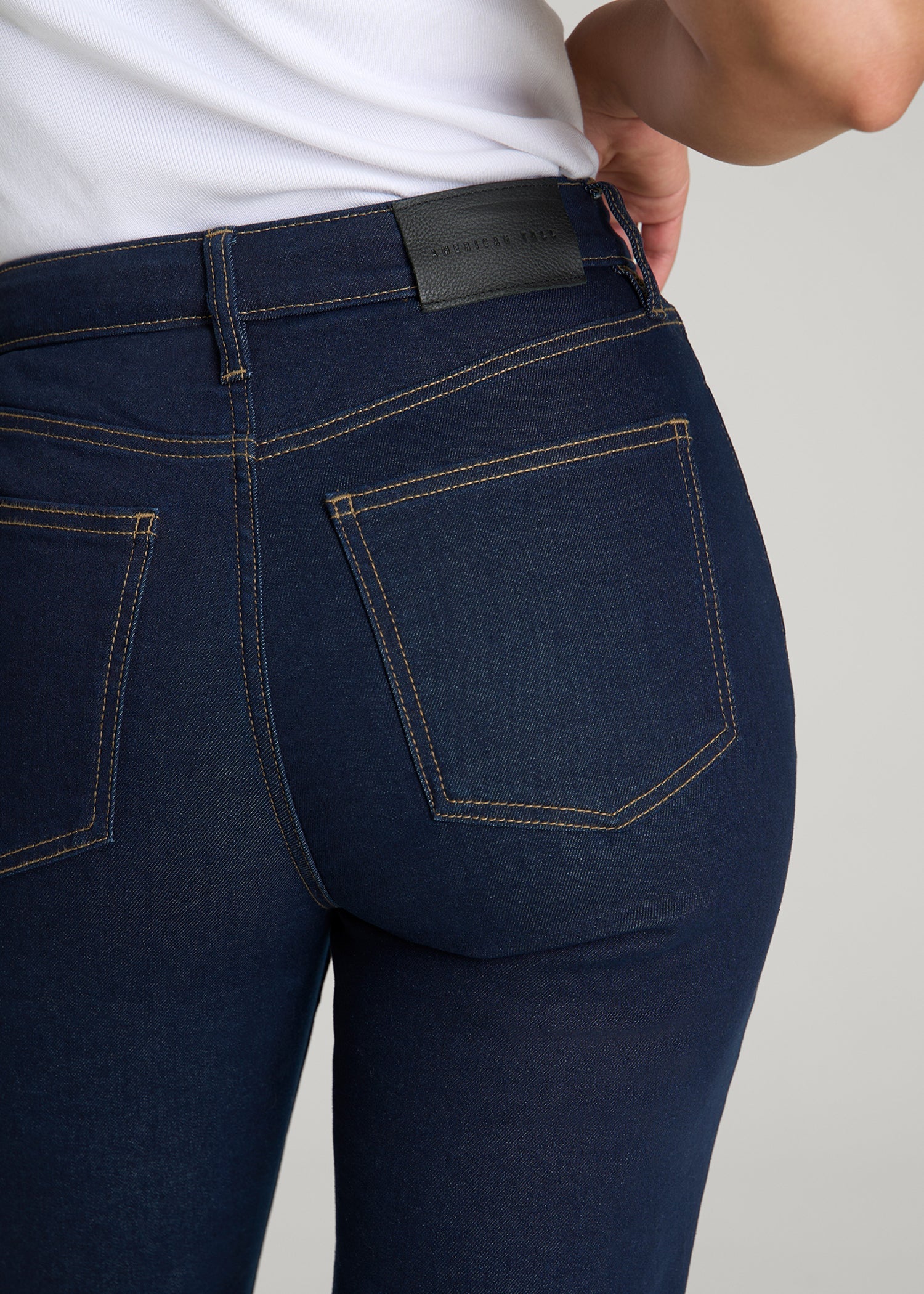 American Tall Women Curve High Rise Straight Leg Jeans for Tall Women in Deep Indigo Wash